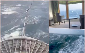 SNIMLJEN JEZIV TRENUTAK! Džinovski talas baca luksuzni kruzer kao da je od papira: Ljudi letjeli PO PODU, pucali prozori (VIDEO)