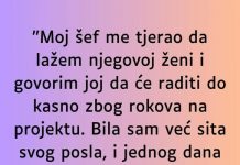 “Sef me tjerao da lazem njegovoj zeni da ostaje duze na poslu, a onda jedan dan sam se slomila…”