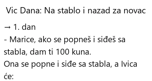 Vic dana: Na stablo i nazad za novac Vic dana Na stablo i nazad za novac