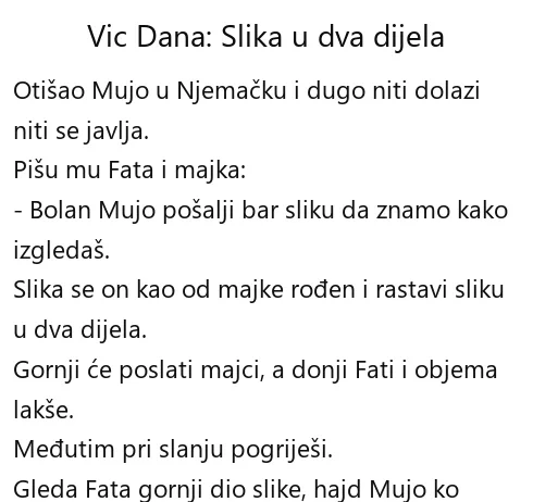 Vic dana: Slika u dva dijela Vic dana Slika u dva dijela